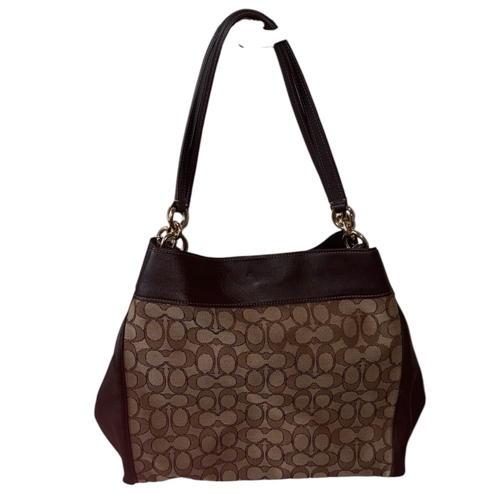 Coach Brown Signature Canvas & Dark Brown Leather Shoulder Bag - Picture 8 of 16